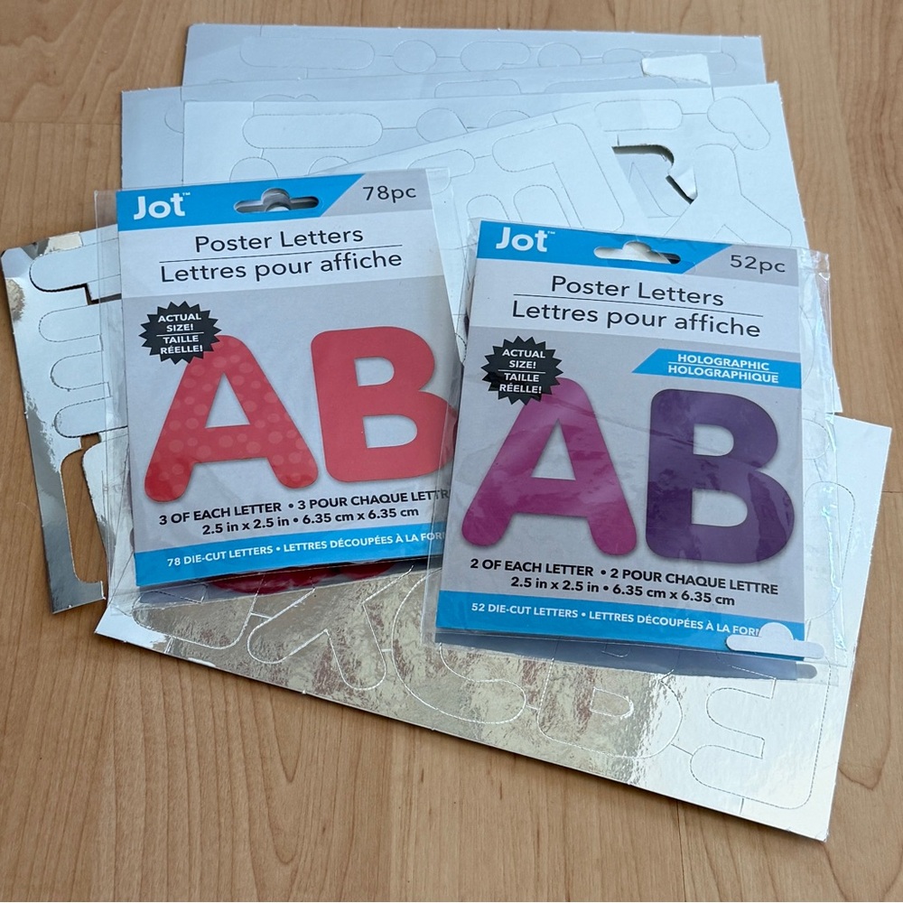 NEW Lot of 2 Unopened Packs of Jot 2.5” Red & Purple Poster Letters w/Bonus Ltrs